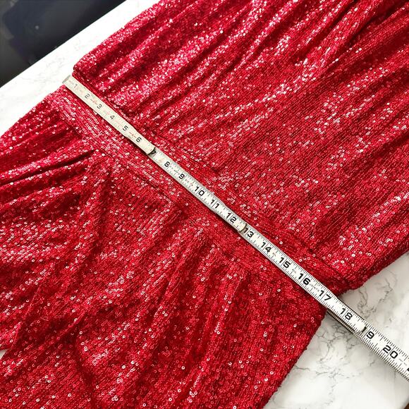Fashion To Figure Red Sequin V Neck Halter Party Jumpsuit women’s plus size 0X - Picture 8 of 12